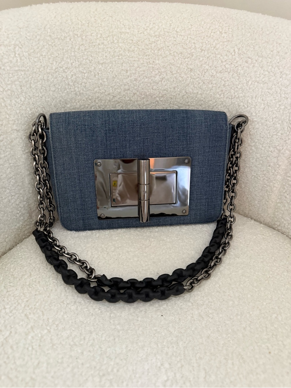 Tom Ford Denim Shoulder Bag with Gunmetal Hardware